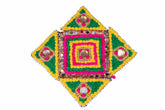 Pom-Pom Rangoli with Tealight Holder – Green, Yellow & Pink (Festive Decor)